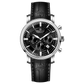 Branded wrist watch for men in pakistan. A silver-colored round analog watch with a leather strap and a chronograph function, displayed against a plain background.