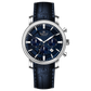 Branded wrist watch for men in pakistan. A silver-colored round analog watch with a leather strap and a chronograph function, displayed against a plain background.