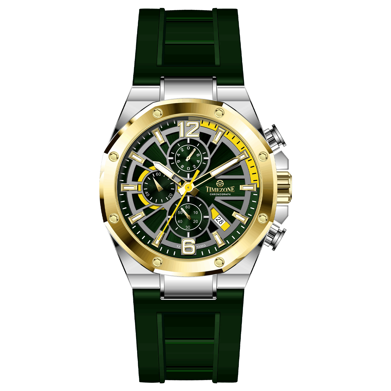 A silver and gold stainless steel watch with a black band and a analog display. Discover timezone watches: elegant branded wrist watches for men in pakistan