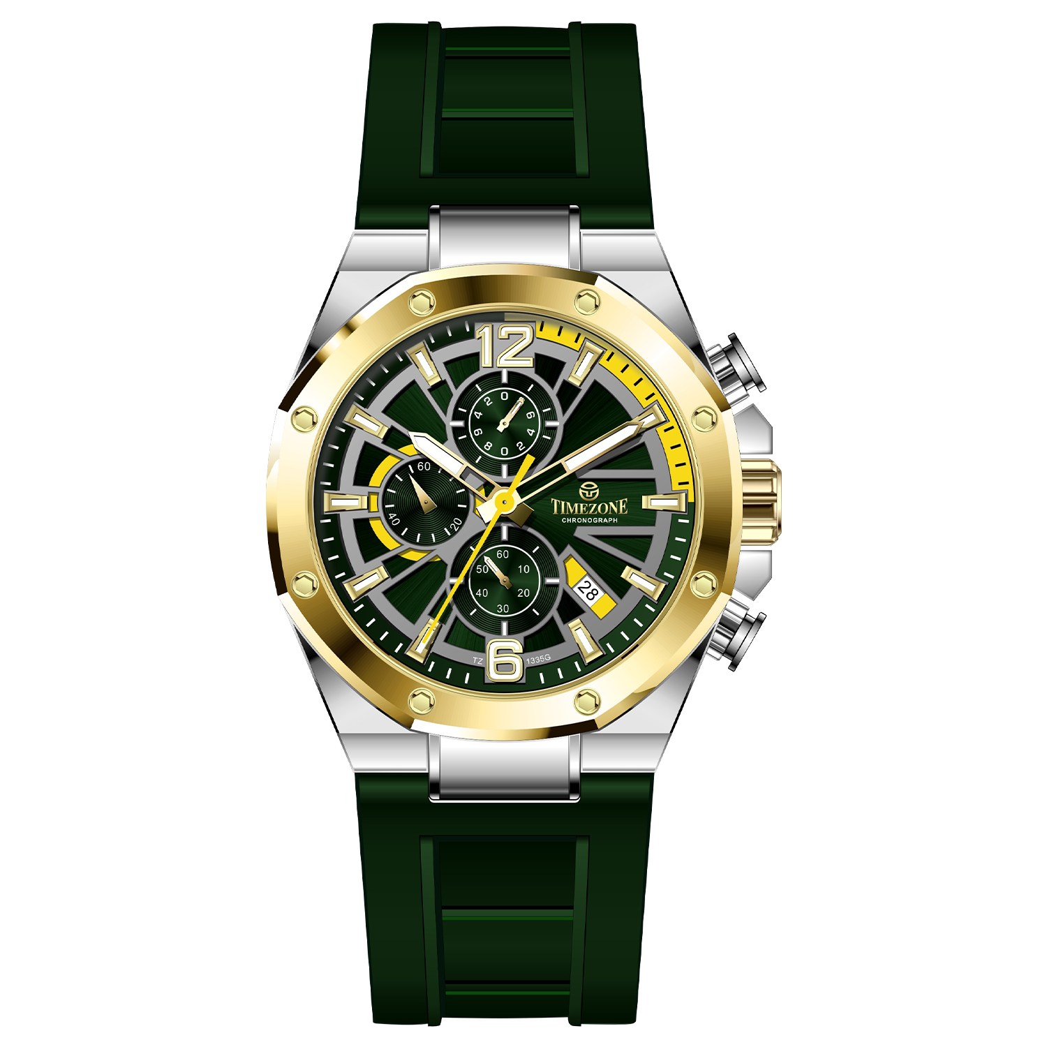 A silver and gold stainless steel watch with a black band and a analog display. Discover timezone watches: elegant branded wrist watches for men in pakistan