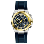 A silver and gold stainless steel watch with a black band and a analog display. Discover timezone watches: elegant branded wrist watches for men in pakistan