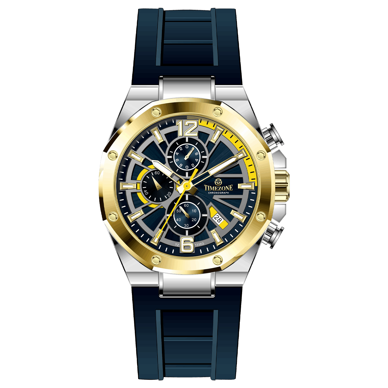 A silver and gold stainless steel watch with a black band and a analog display. Discover timezone watches: elegant branded wrist watches for men in pakistan