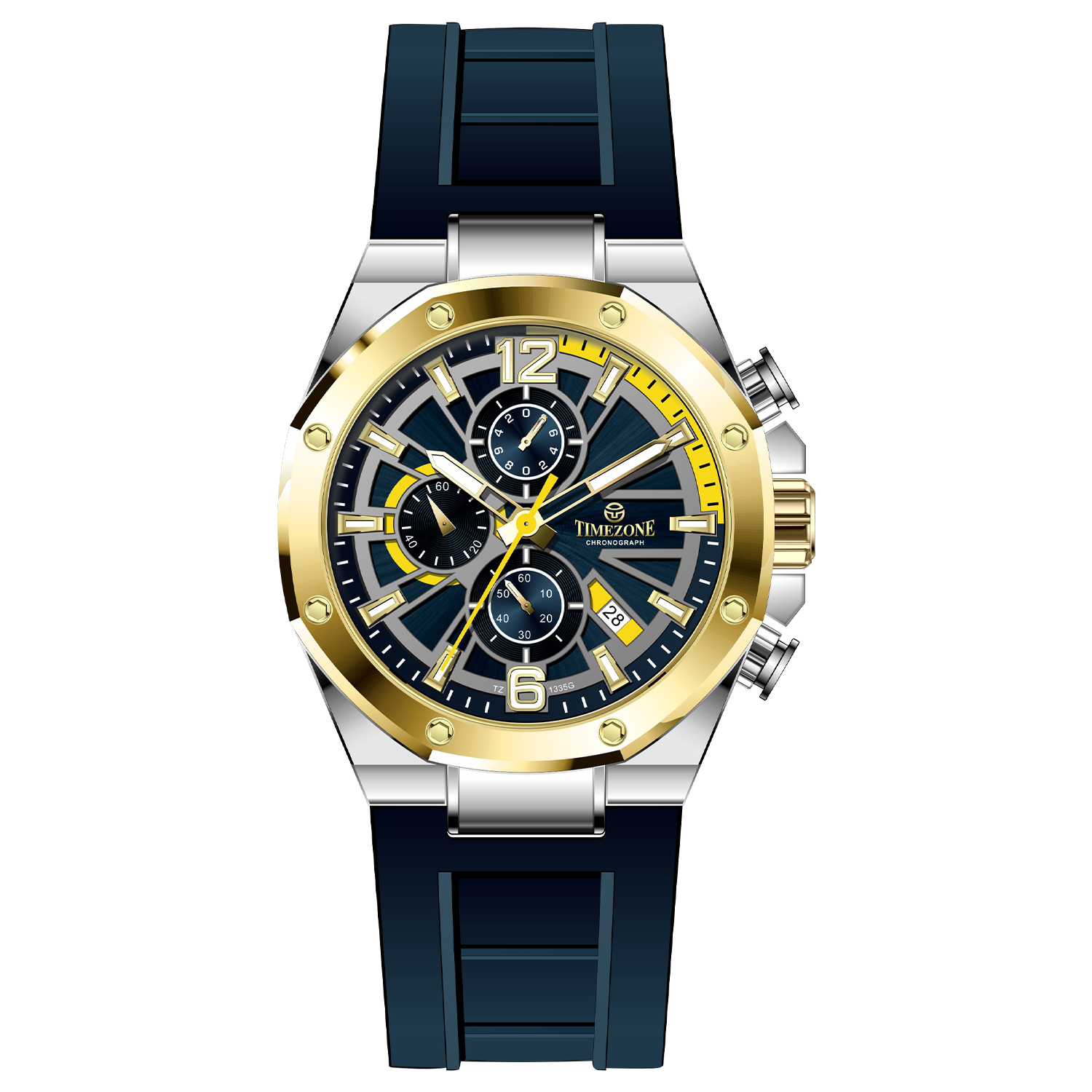 A silver and gold stainless steel watch with a black band and a analog display. Discover timezone watches: elegant branded wrist watches for men in pakistan