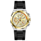 A silver and gold stainless steel watch with a black band and a analog display. Discover timezone watches: elegant branded wrist watches for men in pakistan