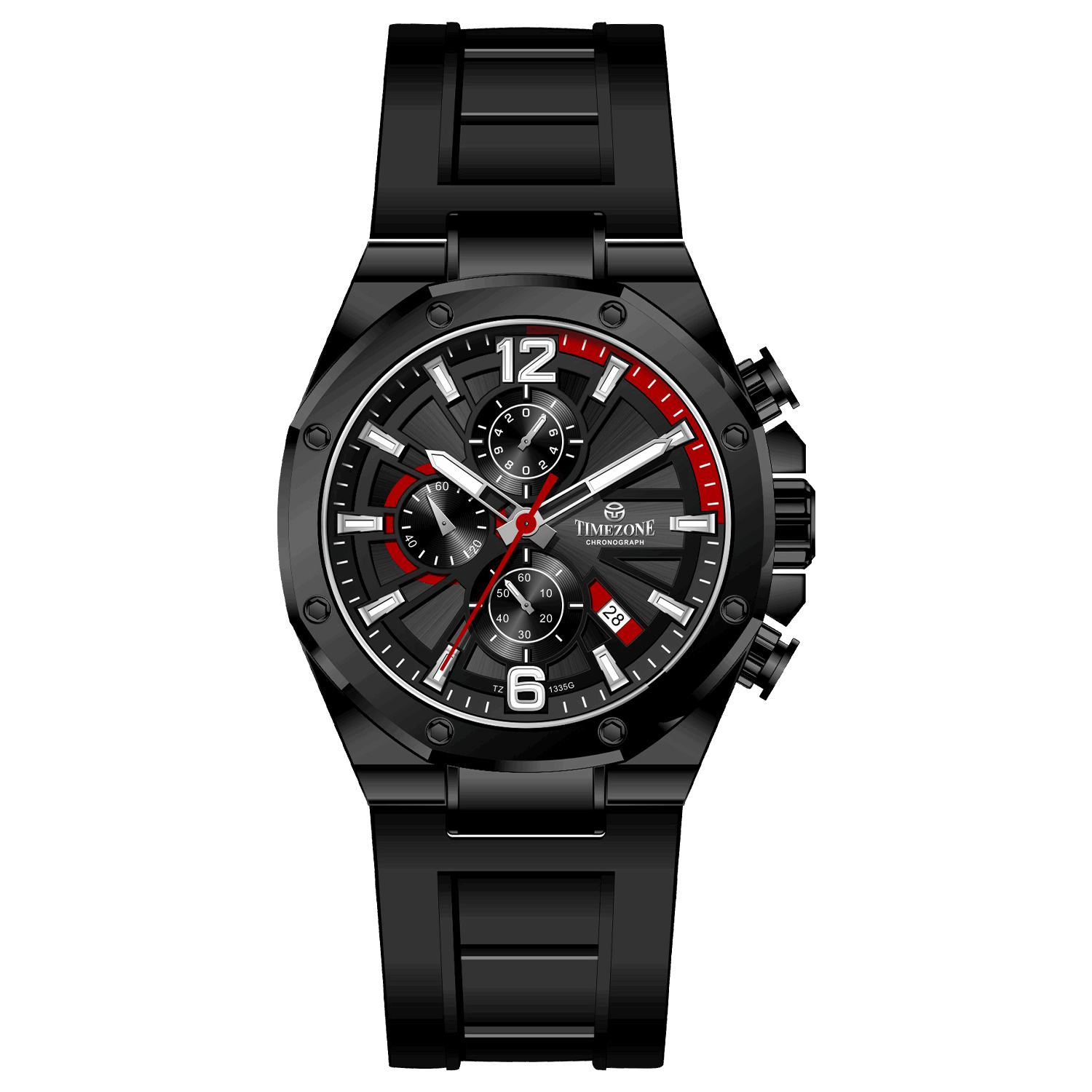 Discover timezone watches: elegant branded wrist watches for men in pakistan. A black silicone banded watch with a stainless steel case and a digital display.