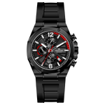 Discover timezone watches: elegant branded wrist watches for men in pakistan. A black silicone banded watch with a stainless steel case and a digital display.