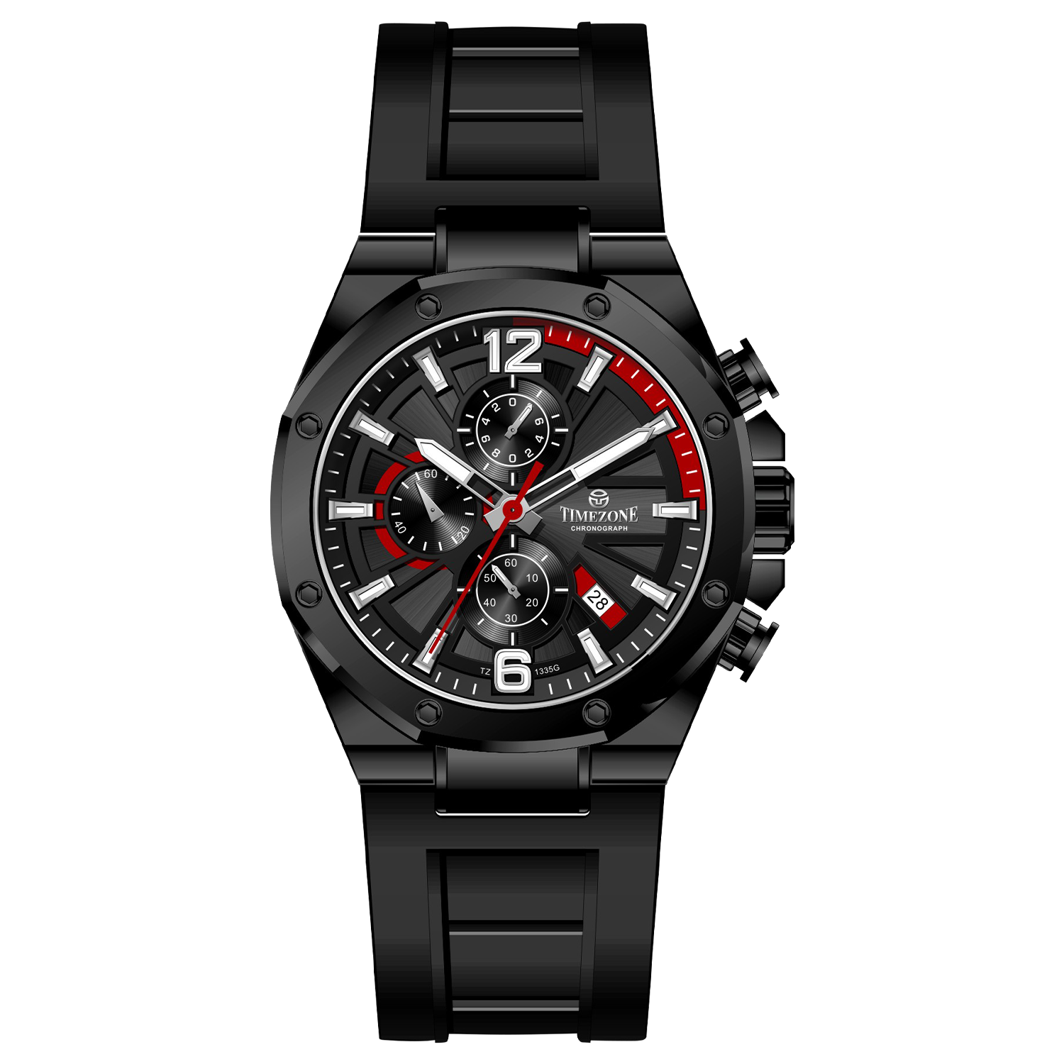 Discover timezone watches: elegant branded wrist watches for men in pakistan. A black silicone banded watch with a stainless steel case and a digital display.