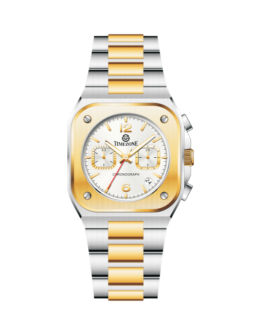 Two-tone silver and gold watch with a white face on a white background - branded wrist watch for men in pakistan