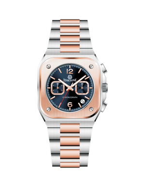 Timezone watch with rose gold and silver band on white background - branded wrist watch for men in pakistan