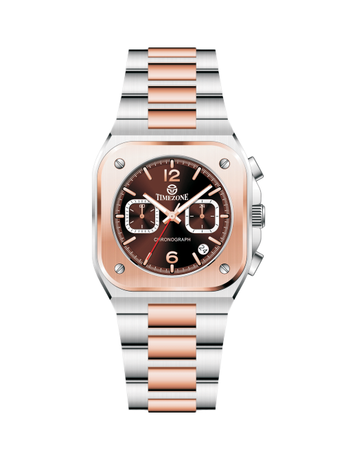 Two-tone watch with rose gold and silver band on a white background - branded wrist watch for men in pakistan