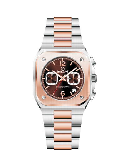 Two-tone watch with rose gold and silver band on a white background - branded wrist watch for men in pakistan