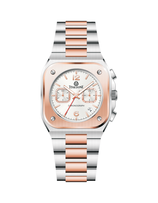 Two-tone watch with silver and rose gold band on a white background - branded wrist watch for men in pakistan