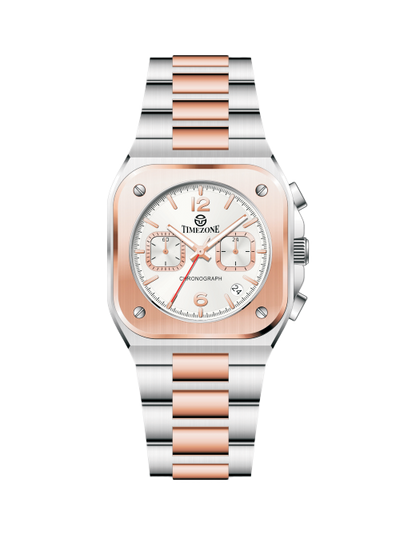 Two-tone watch with silver and rose gold band on a white background - branded wrist watch for men in pakistan