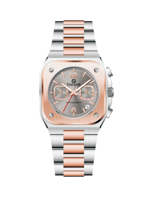 Two-tone watch with silver and rose gold band on a white background - branded wrist watch for men in pakistan