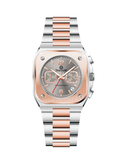Two-tone watch with silver and rose gold band on a white background - branded wrist watch for men in pakistan