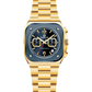 Gold wristwatch with a blue face on a white background. Branded wrist watch for men in pakistan