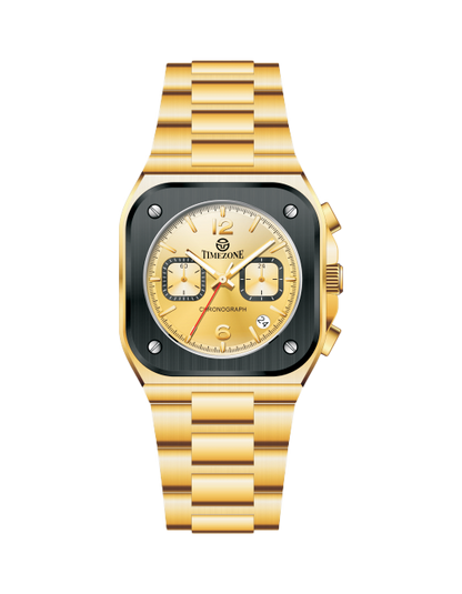 Gold wristwatch with a visible brand logo on a white background - branded wrist watch for men in pakistan