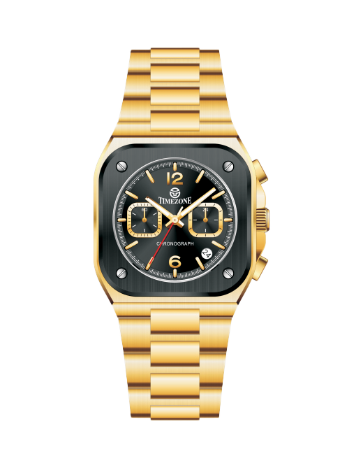 Gold wristwatch with black dial on a white background - branded wrist watch for men in pakistan
