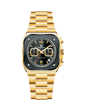 Gold wristwatch with black dial on a white background - branded wrist watch for men in pakistan

