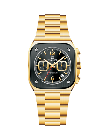 Gold wristwatch with black dial on a white background - branded wrist watch for men in pakistan
