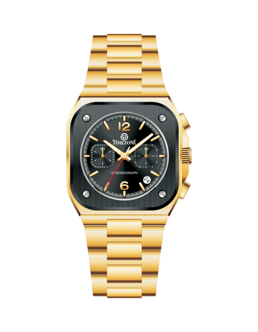 Gold wristwatch with black dial on a white background - branded wrist watch for men in pakistan
