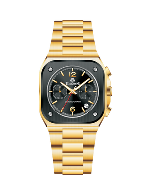 Gold wristwatch with black dial on a white background - branded wrist watch for men in pakistan
