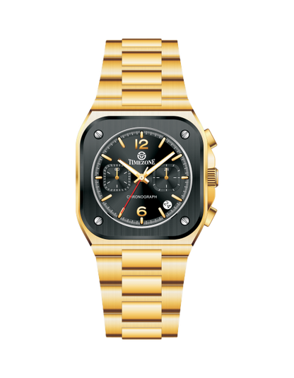 Gold wristwatch with black dial on a white background - branded wrist watch for men in pakistan
