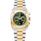 Two-tone silver and gold watch with a green dial on a white background - branded wrist watch for men in pakistan