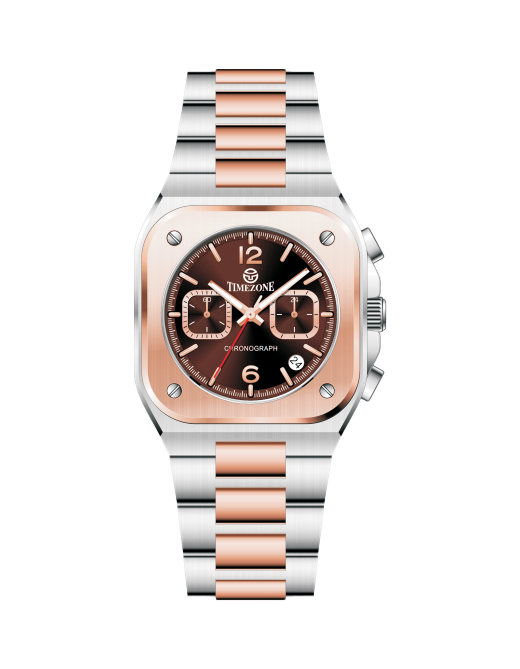 Two-tone watch with rose gold and silver band on a white background - branded wrist watch for men in pakistan