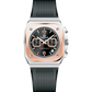 Timezone watch with black strap and rose gold case on a white. background. Branded wrist watch for men in pakistan.
