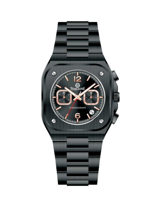 Black watch with a detailed face on a white background - branded wrist watch for men in pakistan
