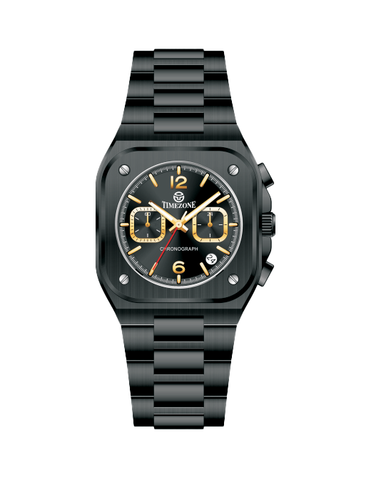 Black watch with a detailed face on a white background - branded wrist watch for men in pakistan