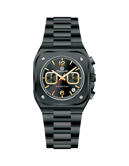 Black watch with a detailed face on a white background - branded wrist watch for men in pakistan