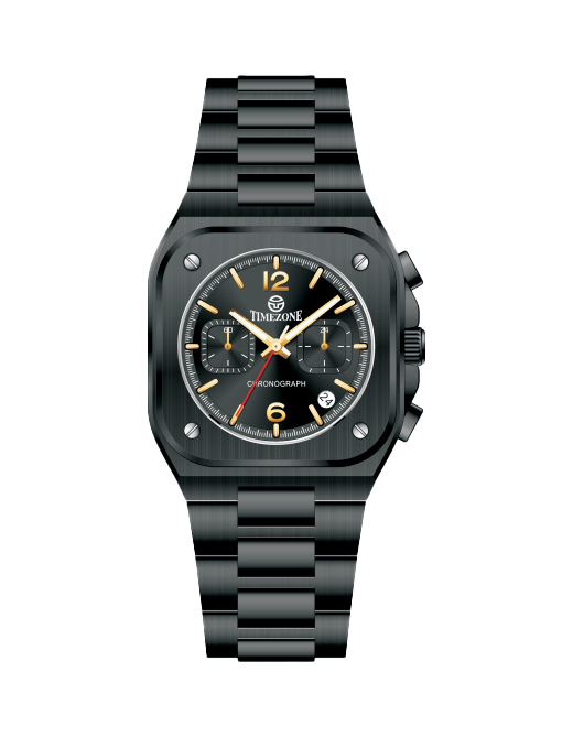 Black watch with a detailed face on a white background - branded wrist watch for men in pakistan