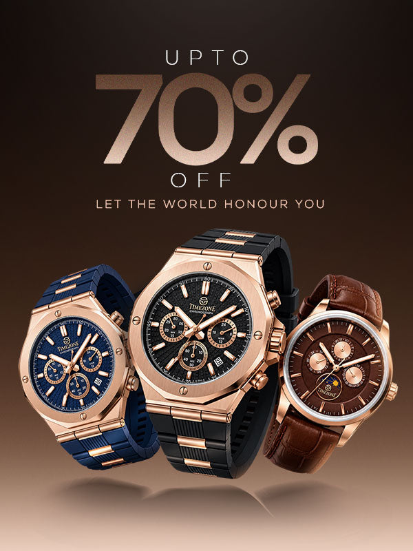 Timeone watches for men in black, brown, and blue colour with 70% off offer. 