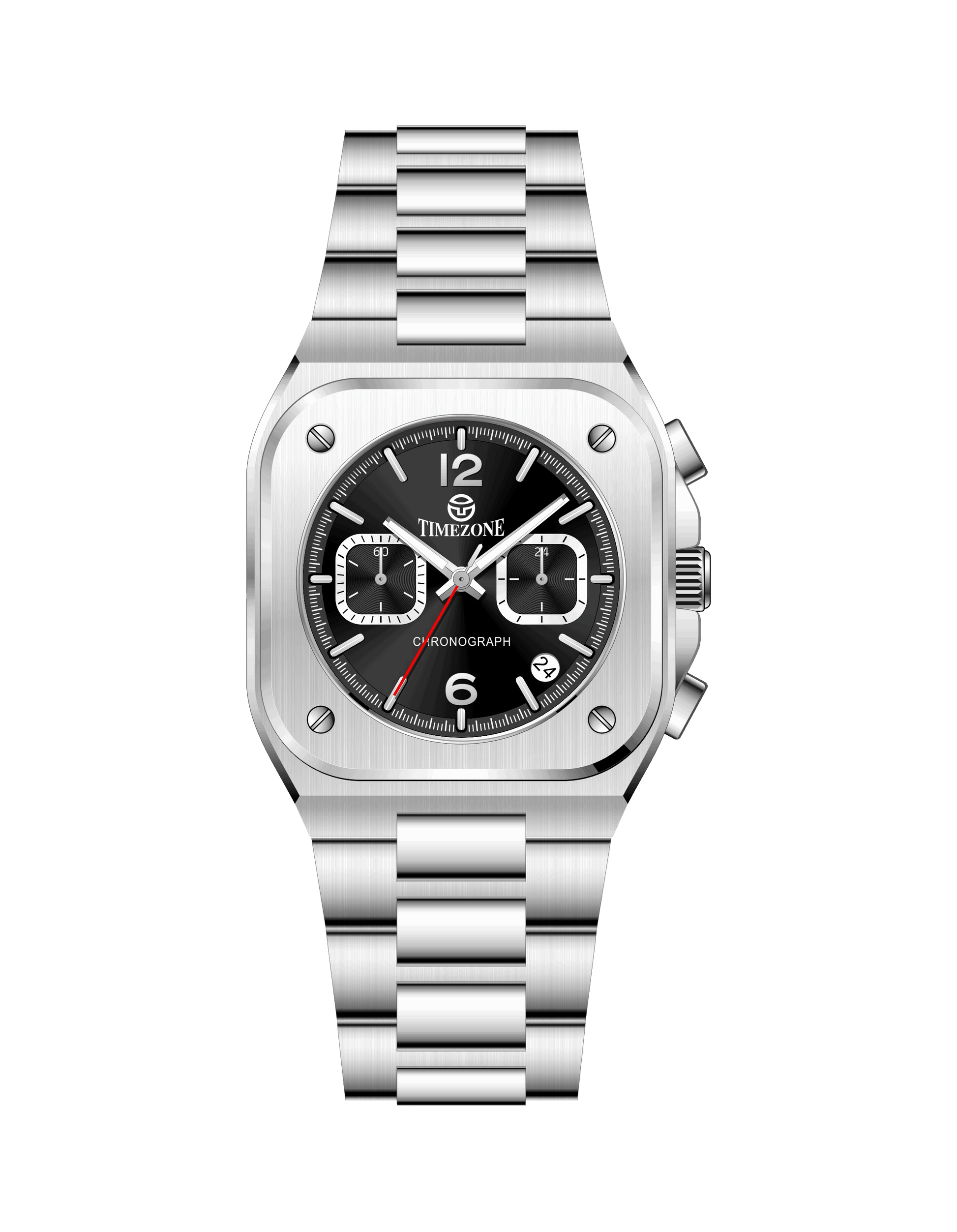 Silver watch with black dial on a white background - branded wrist watch for men in pakistan