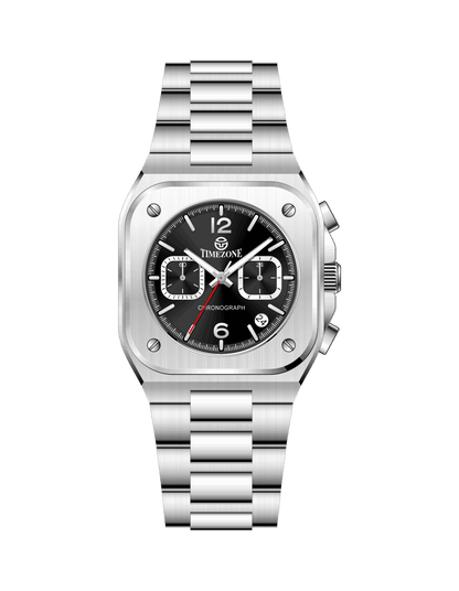 Silver watch with black dial on a white background - branded wrist watch for men in pakistan