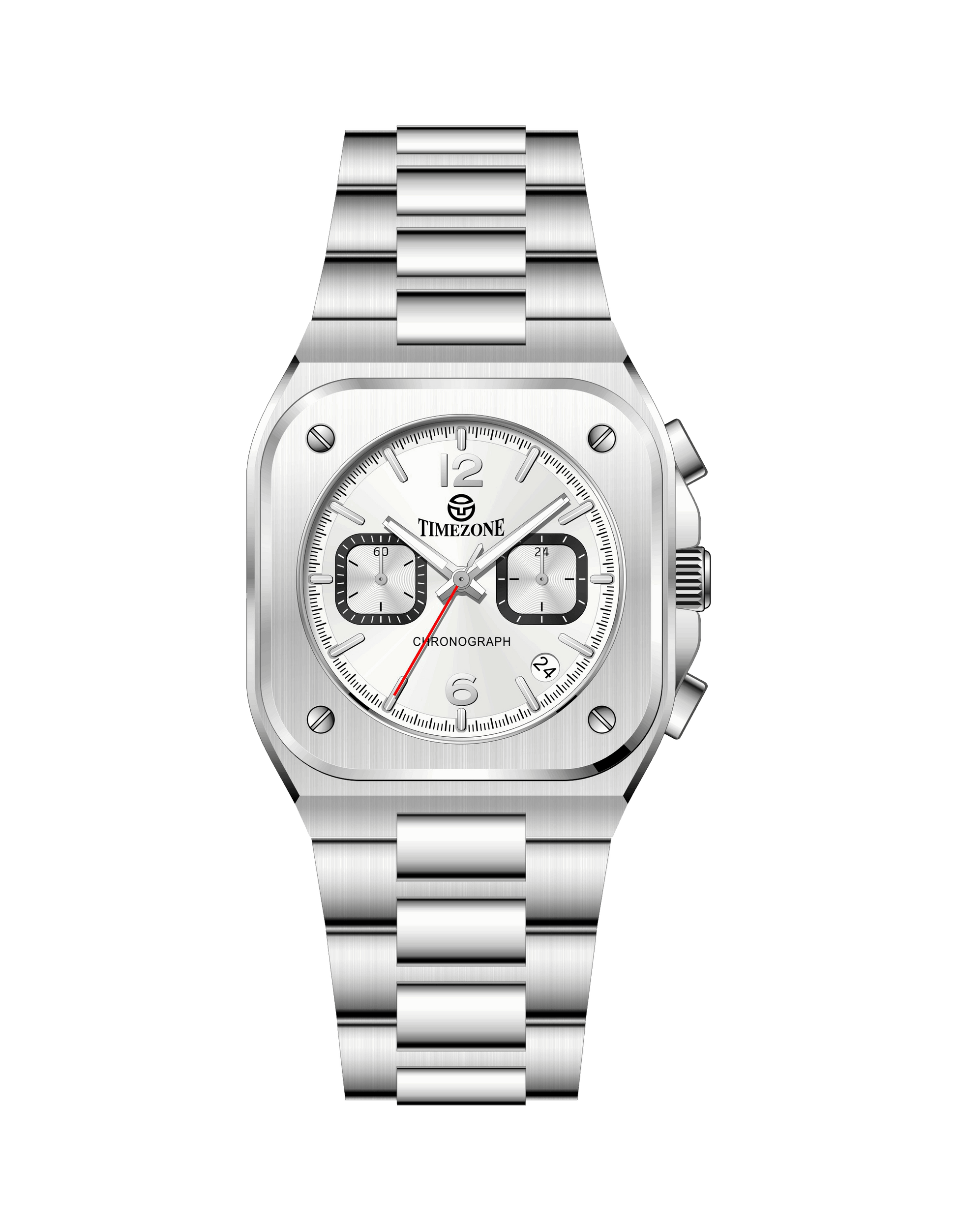 Silver wristwatch with digital display on a white background. Branded wrist watch for men in pakistan.