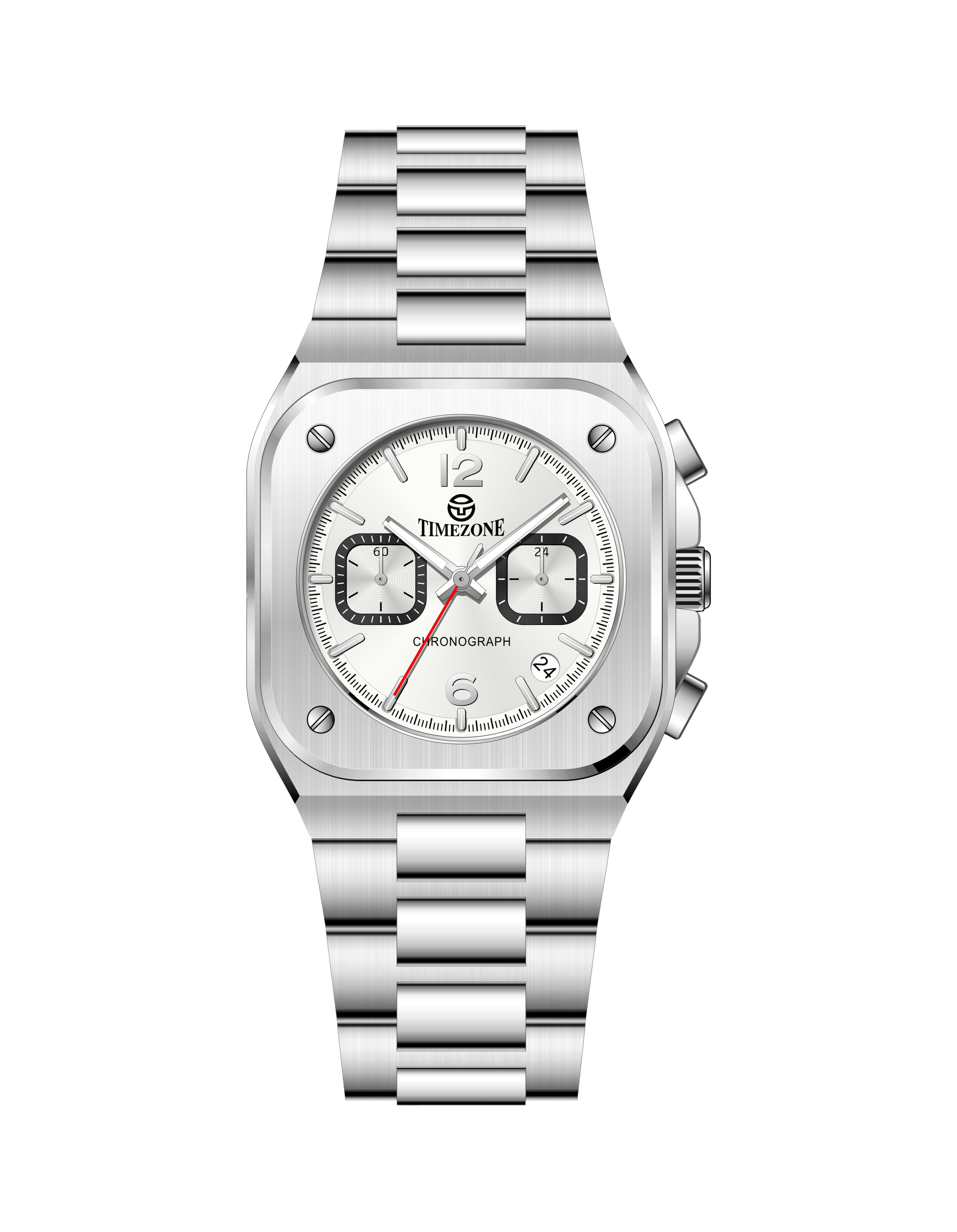 Silver wristwatch with digital display on a white background. Branded wrist watch for men in pakistan.