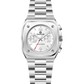 Silver wristwatch with a white face on a white background, featuring the Timezone Watches brand. Branded wrist watch for men in pakistan.