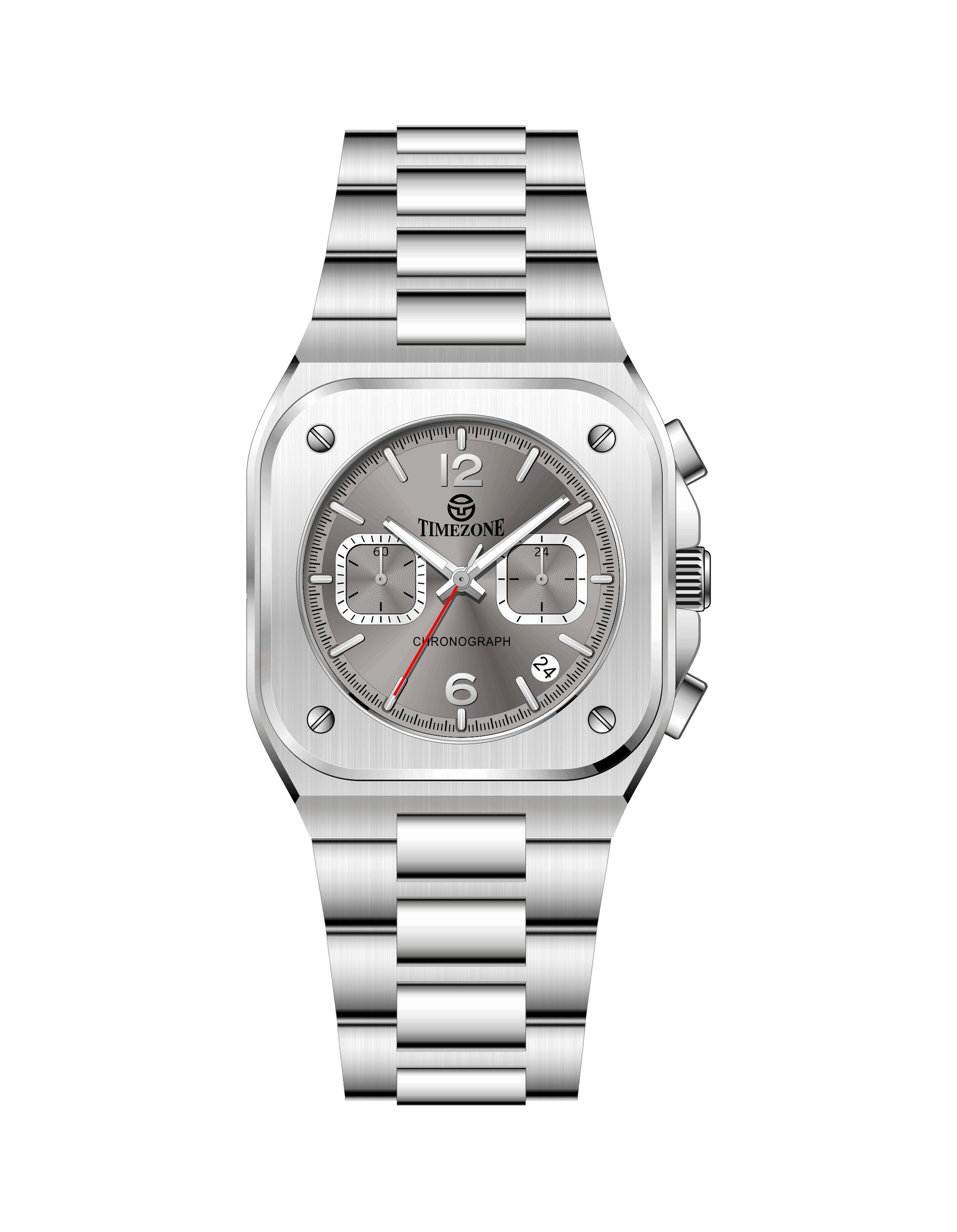 Silver watch with digital and analog display on a white background - branded wrist watch for men in pakistan