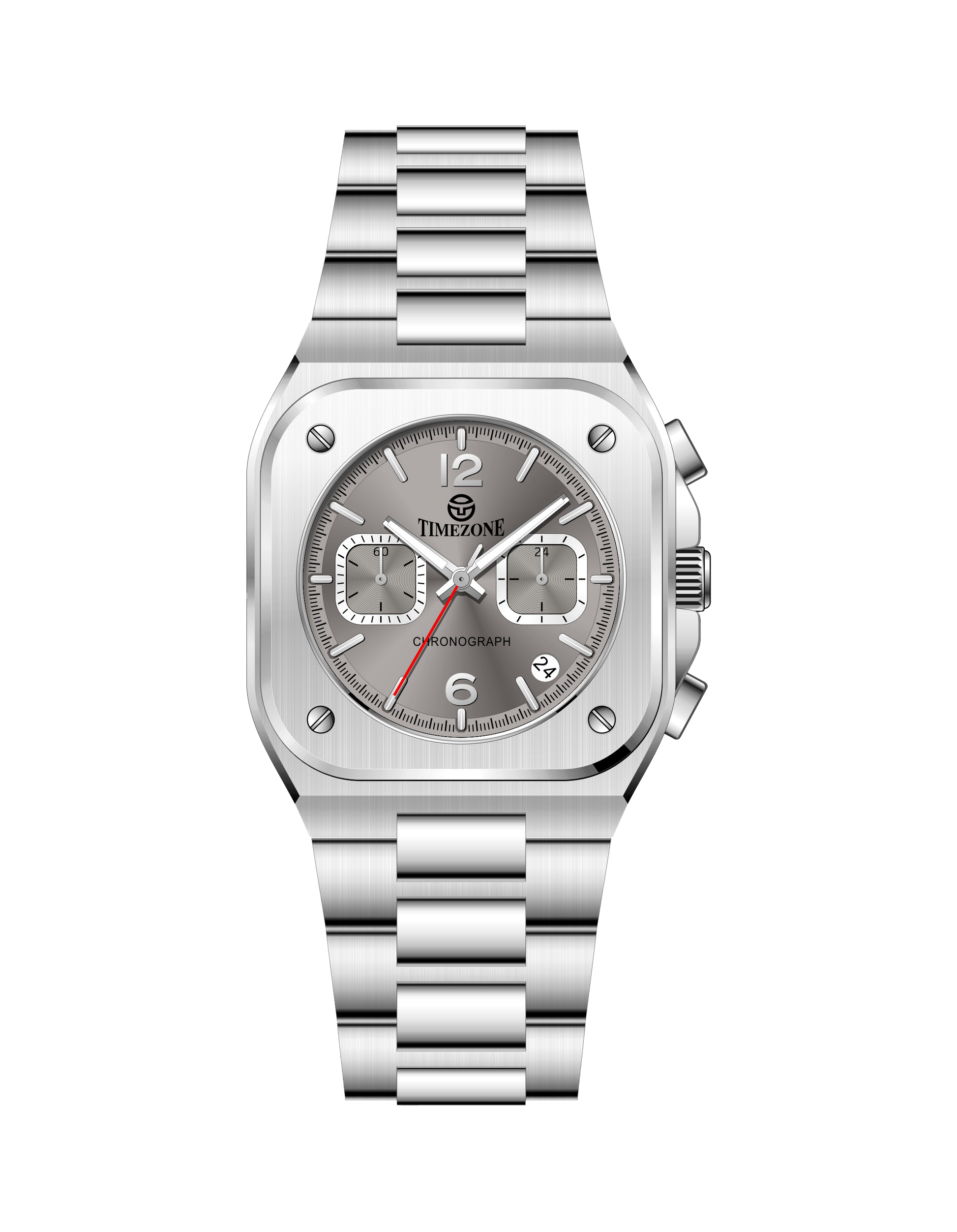 Silver watch with digital and analog display on a white background - branded wrist watch for men in pakistan