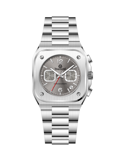 Silver watch with digital and analog display on a white background - branded wrist watch for men in pakistan