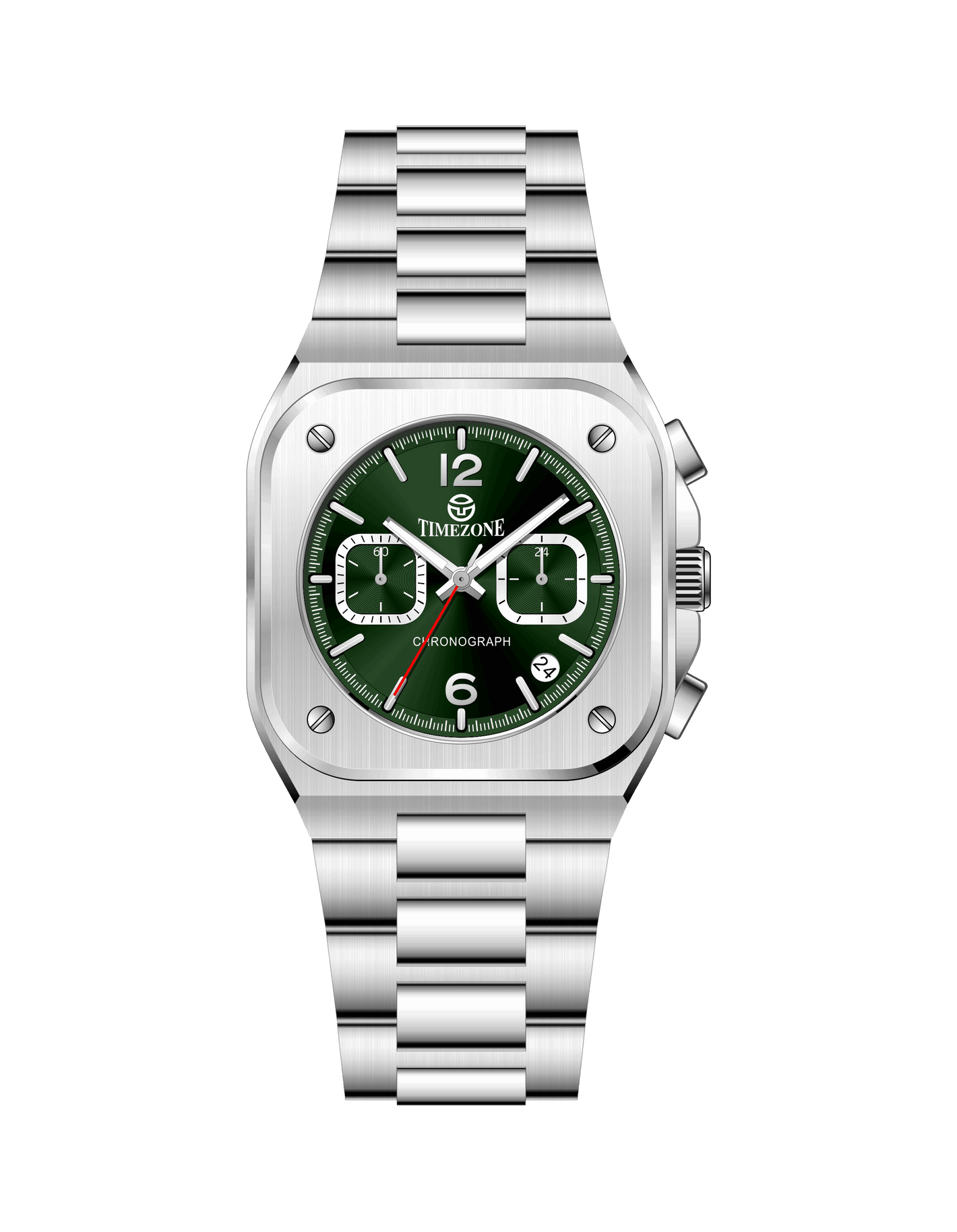 Silver watch with a green face on a white background - branded wrist watch for men in pakistan