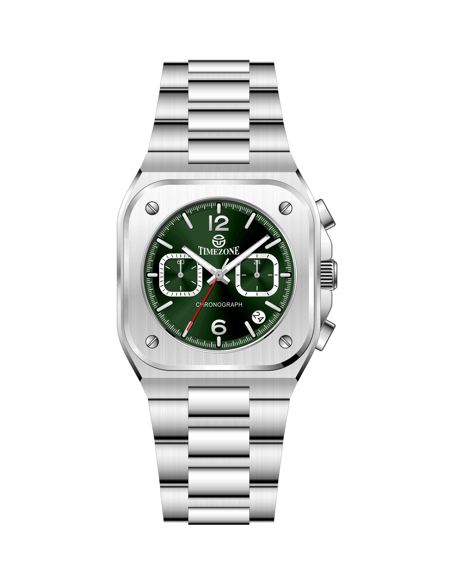 Silver watch with a green face on a white background - branded wrist watch for men in pakistan