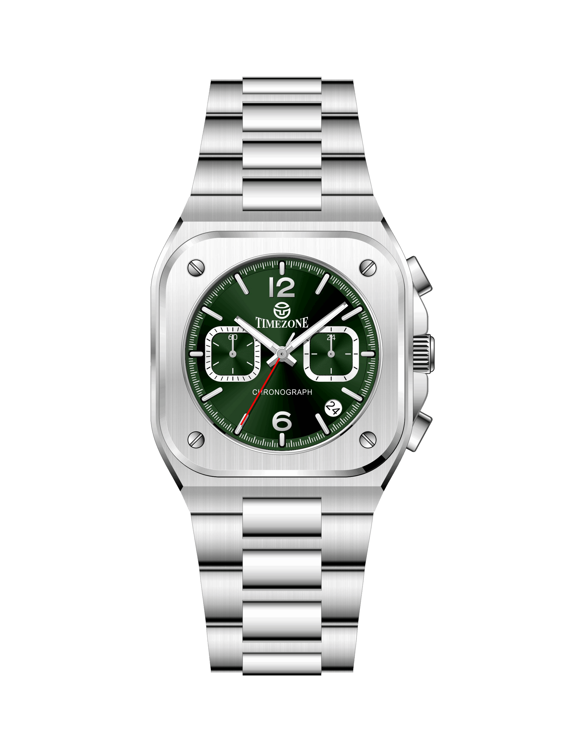 Silver watch with a green face on a white background - branded wrist watch for men in pakistan