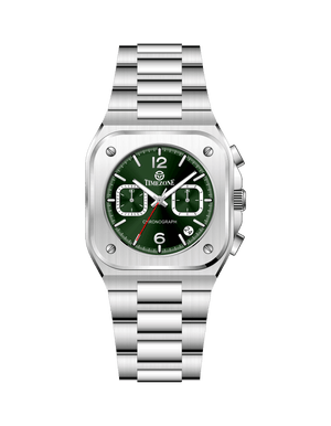 Silver watch with a green face on a white background - branded wrist watch for men in pakistan