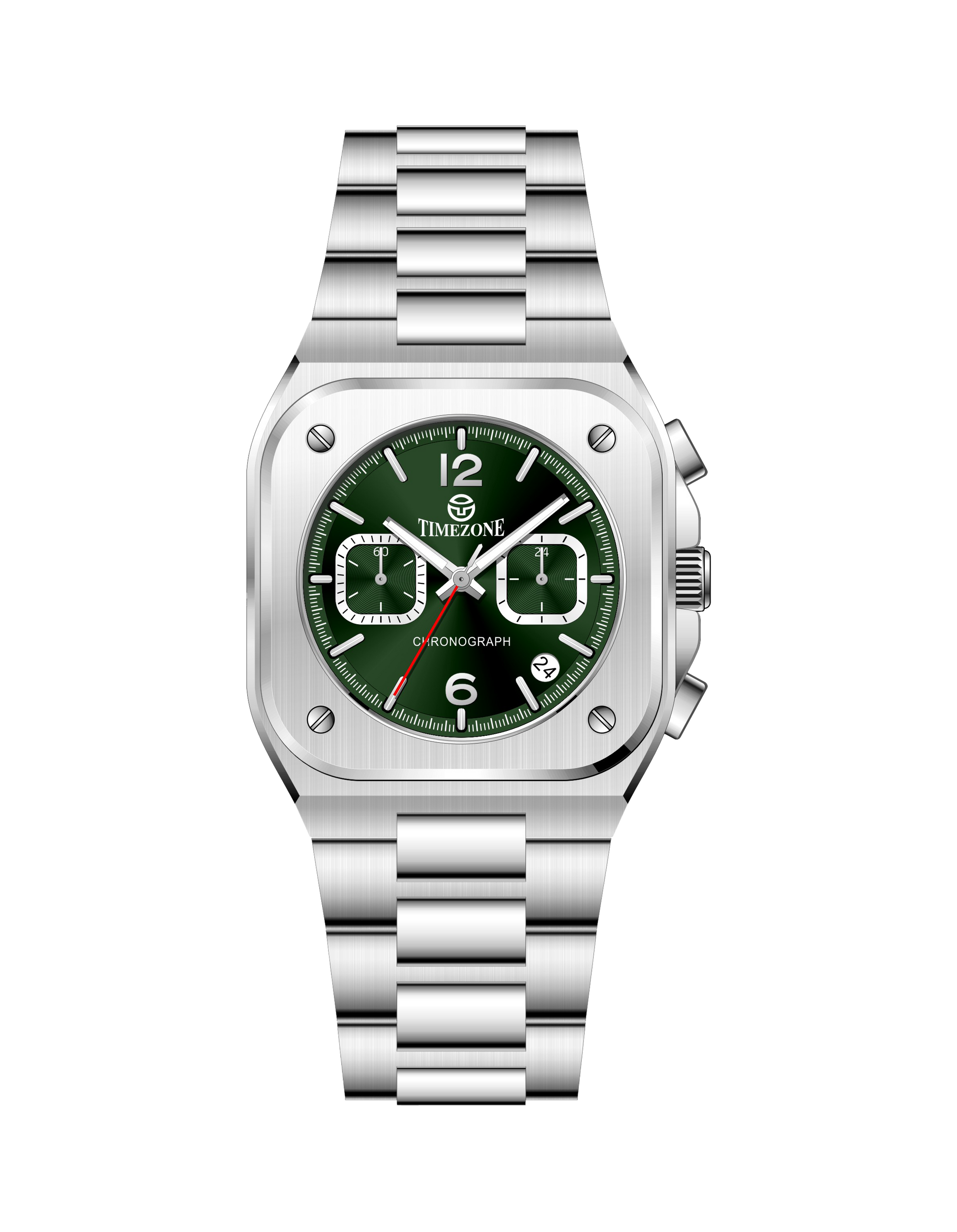 Silver watch with a green face on a white background - branded wrist watch for men in pakistan
