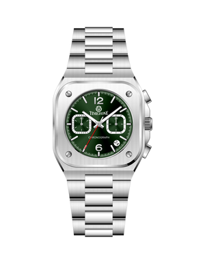 Silver watch with a green face on a white background - branded wrist watch for men in pakistan